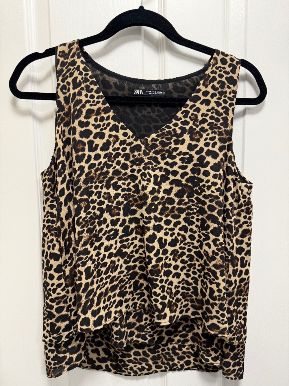 Zara Leopard Print Sleeveless Double Ruffle Top-Size XS